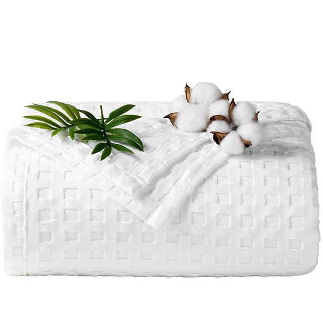 LBRO2M Waffle Blanket King(90"x104"),60% Bamboo and 40% Cotton Cooling Blankets,Summer Lightweight Bed Sofa Couch Throws,Super Soft Cool Weave Travel for All Season,White
