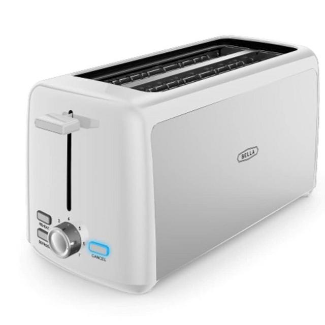 BELLA 4 Slice Long slot toaster, Stainless Steel and White