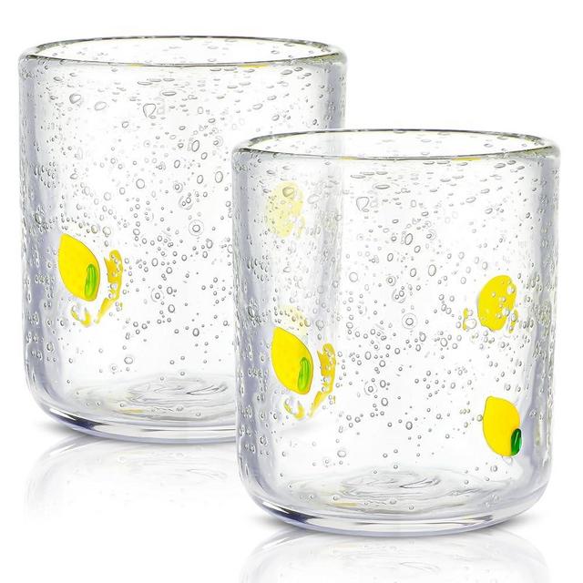 SiliFine 2 Pcs Lemon Icon Juice Glasses, 14oz Lemon Stemless Wine Glasses Drinking Juice Glasses for Party Supplies Gift
