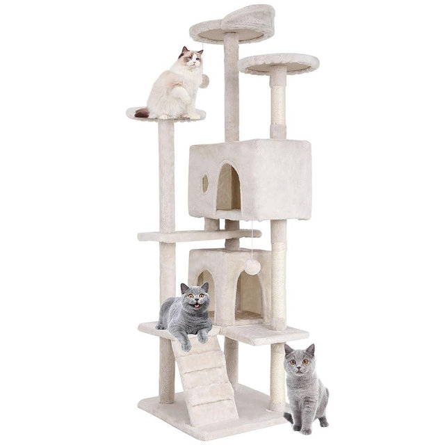 BestPet 54in Cat Tree Tower for Indoor Cats,Multi-Level Cat Furniture Activity Center with Cat Scratching Posts Stand House Cat Condo with Funny Toys for Kittens Pet Play House (70in, Beige)