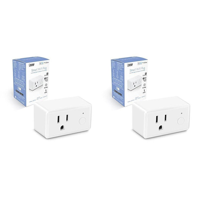 Feit Electric Smart Plug, WiFi Plug Compatible with Alexa and Google Home, Indoor Plug, No Hub Required, 2.4Ghz Network, Remote Control from Anywhere, 15 AMP, Smart Outlet Plug, White (Pack of 2)