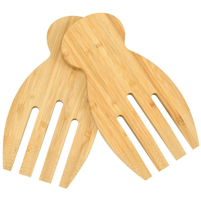 Bamboo Salad Hands, 2pcs 7.1in Bamboo Salad Server, Bamboo Kitchen Helper With Smooth Surface by Hand Grinding, Salad Claws Set for Serving Salad, Pasta, Fruit on Your Kitchen (2pcs Salad Hand)