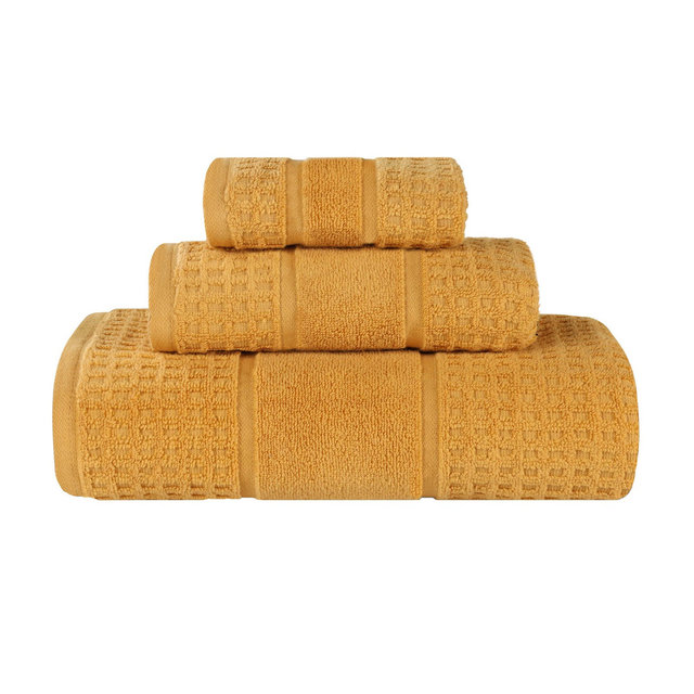 Zero Twist Cotton Waffle Honeycomb Medium Weight 3 Piece Bathroom Towel Set, Yellow Gold - Blue Nile Mills