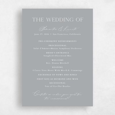 Pewter Gray, Grey Wedding Program - Manarola