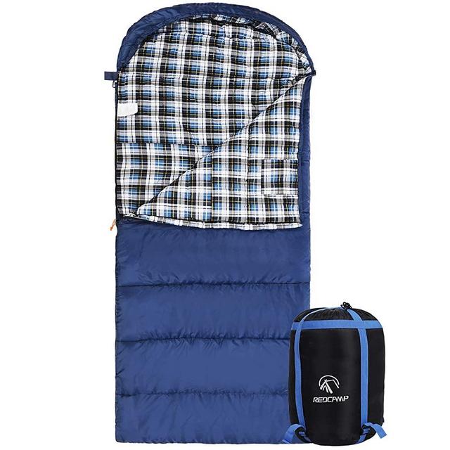 Cotton Flannel Sleeping Bag for Adults, 23/32F Comfortable, Envelope with Compression Sack Blue/Grey 2/3/4lbs (91"x35")