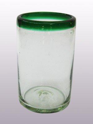 Mexican Blown Glass Drinking Glasses Emerald Green Rim (Set of 6)