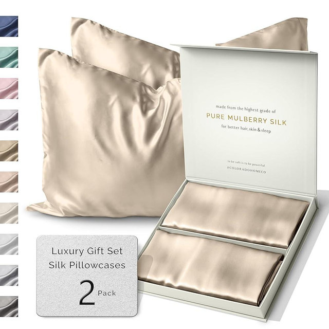 Colorado Home Co Silk Pillowcase 2 Pack - Silk Pillowcase for Hair and Skin - Queen Size Pillow Cases Set of 2-100% Mulberry Silk Pillowcase 2 Pack Oat Milk with Zipper