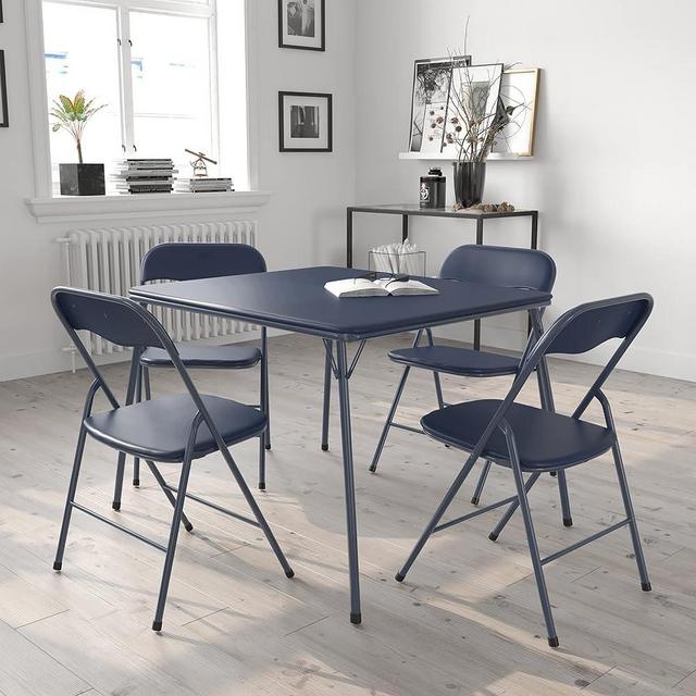 EMMA + OLIVER 5 Piece Navy Folding Game Room Card Table and Chair Set