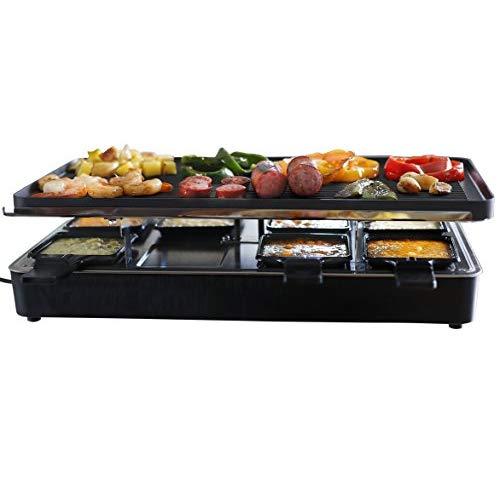 Milliard Raclette Grill for Eight People, Includes Granite Cooking Stone, Reversible Non-Stick Grilling Surface, and 8 Paddles - Great for a Family Get Together or Party