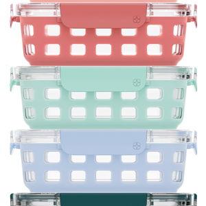 Ello Duraglass 3.4 Cup Meal Prep Sets 10Pc, 5 Pack Set- Glass Food Storage Container with Silicone Sleeve and Airtight BPA-Free Plastic Lids, Dishwasher, Microwave, and Freezer Safe, Melon