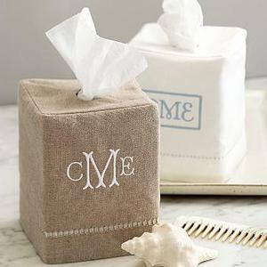 Linen Hemstitch Tissue Box Cover, Flax