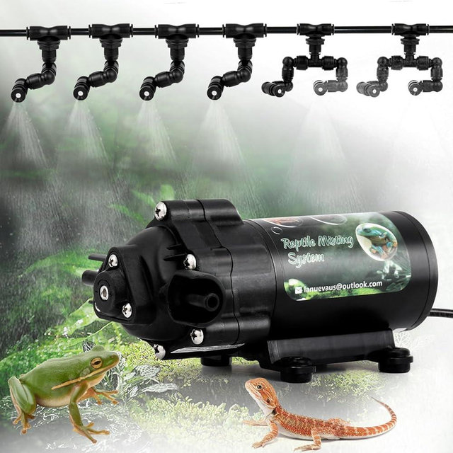 LANUEVA Reptile Humidifier, Quieter Mister Fogger for Terrarium with 4 Single Misting Nozzle + 2 Double Misting Nozzle, Automatic Spray System for Chameleon, Lizard, Snake, Frog (Pump without Timer)