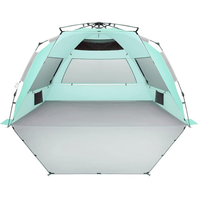 Oileus XX-Large Pop Up Beach Tent Sun Shelter for 5-6 Person Portable Sun Shade Instant Tent for Beach with Carrying Bag, Stakes, 6 Sand Pockets, Anti UV for Fishing Hiking Camping Light Green