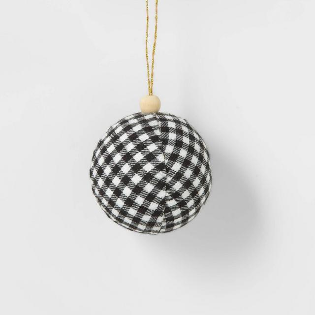 Buffalo Plaid Round Christmas Tree Ornament Black & White - Wondershop™