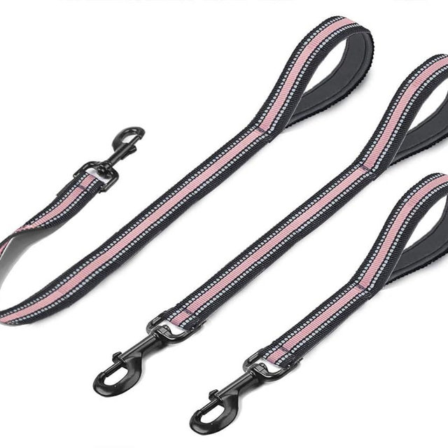 Cymiler Nylon Short Traffic Leash with Padded Handle, 3 Sizes, Highly Reflective Threads for Small to Large Dogs