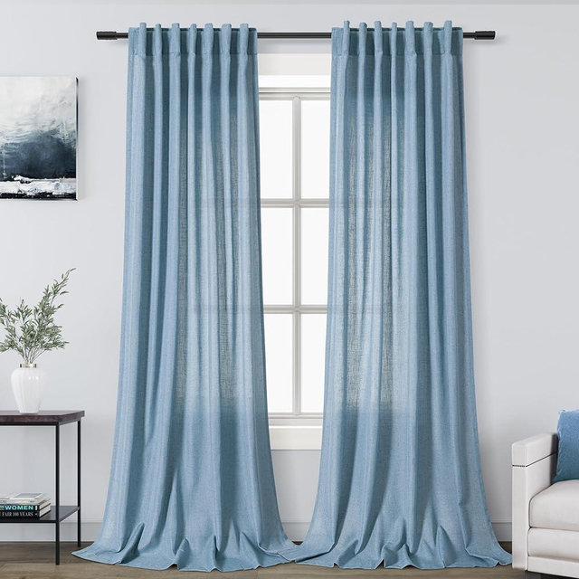 Nanspring Blue Extra Long Curtain 102 inches Long 2 Panels Set for Living Room Back Tab Modern Farmhouse Coastal Decor Cotton Textured Dusty Blue Sheer Linen Curtains for High Window 52x102