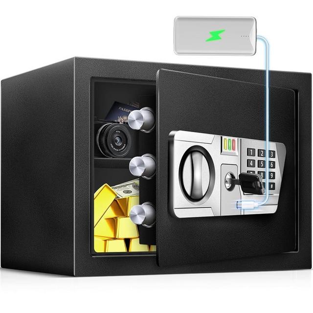 TOTOY Small Safe Box 1.5 Cu Ft Home Safe with LED Sensor Light, Safe for Home Documents with Keys and Digital Keypad, Hidden Key Lock Box for Cash Jewelry Valuables