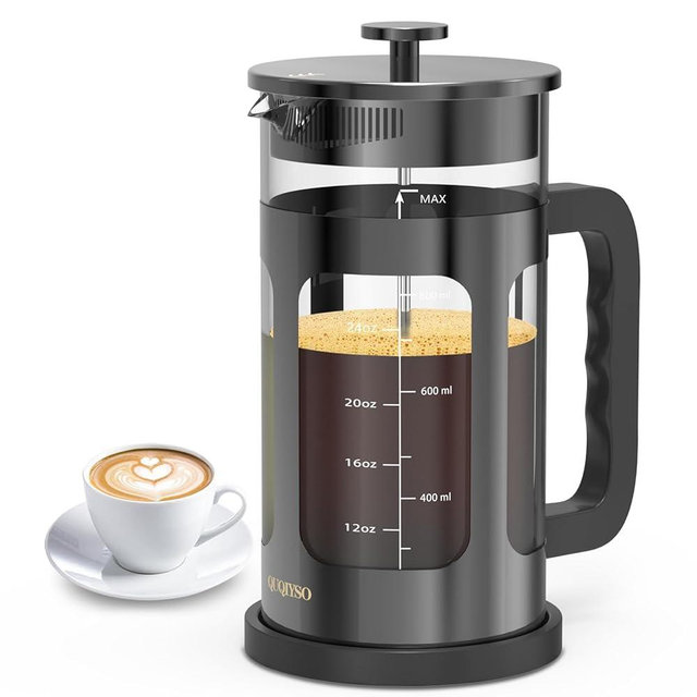 QUQIYSO French Press Coffee Maker 34oz 304 Stainless Steel French Press with 4 Filter, Heat Resistant Durable, Easy to Clean, Borosilicate Glass Coffee Press, 100% BPA Free Glass Teapot, Dark Pewter