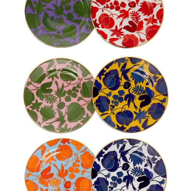 La DoubleJSet of six Wildbird porcelain dessert plates