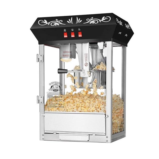Countertop Popcorn Machine- Antique Style Movie Night Popper- 8oz Kettle, Old Maids Drawer, Warming Tray & Scoop by Superior Popcorn Company (Black)