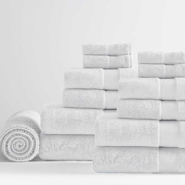 White PB Classic Organic Bath Hand Washcloth Towels & 1 Bath Mat, Set of 13