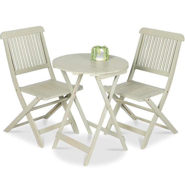 Best Choice Products 3-Piece Acacia Wood Bistro Set, Folding Patio Furniture for Backyard, Balcony, Deck w/ 2 Chairs, Round Coffee Table, Teak Finish - Sage Green