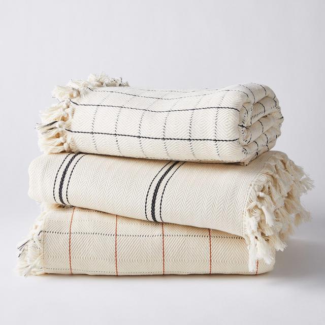 Lightweight Turkish Cotton Bed Cover in Orange Windowpane