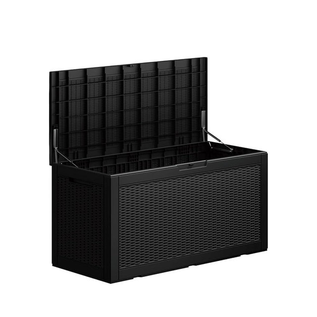 Yardgrace 100 Gallon Waterproof Deck Box, Lockable Resin Storage Box for Patio Furniture Cushions Garden Tools and Outdoor Delivery Storage, Black
