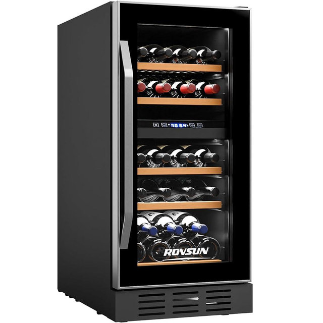 ROVSUN 26 Bottle Wine Fridge, Dual Zone Wine & Beverage Refrigerator w/Independent Temp & LED Control Panel, Built-in/Freestanding/Under Counter Wine Cooler Chiller for Red White Wine/Champagne/Beer
