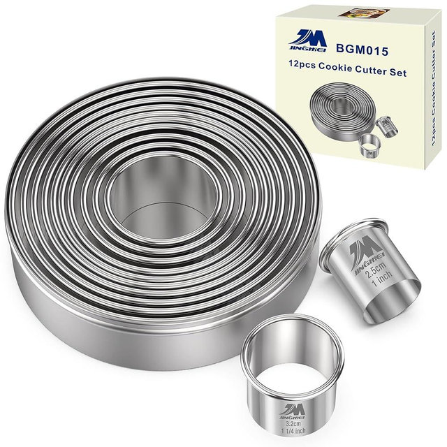 M JINGMEI Round Cookie Biscuit Cutter Set 12 Pieces Graduated Circle Pastry Cutters 18/8 Stainless Steel Cookie Cutters1inch - 4 1/2inch Donut Cutter Ring Molds GIFT Package