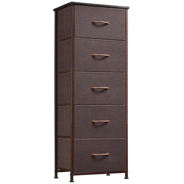 Somdot Tall Dresser for Bedroom with 5 Drawers, Storage Chest of Drawers with Removable Fabric Bins for Closet Bedside Nursery Laundry Living Room Entryway Hallway, Coffee Brown