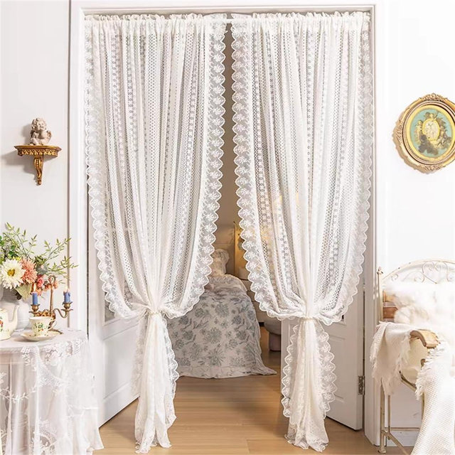 AiFMQQ Romantic White Lace Sheer Curtains for Living Room Bedroom Elegant Hollow Floral Lace Light-Filtering Tulle Drapes for Window Rod Pocket Top 2 Panels (W63 L94 inch,White)
