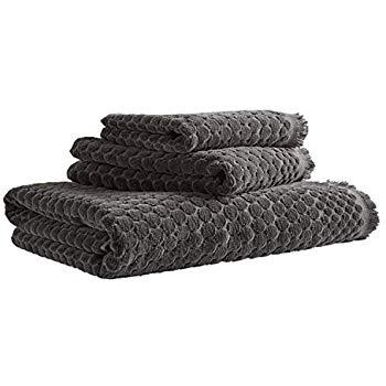 Rivet 3 Piece Contemporary Sculpted Dot Cotton Bath Towels Set - Charcoal
