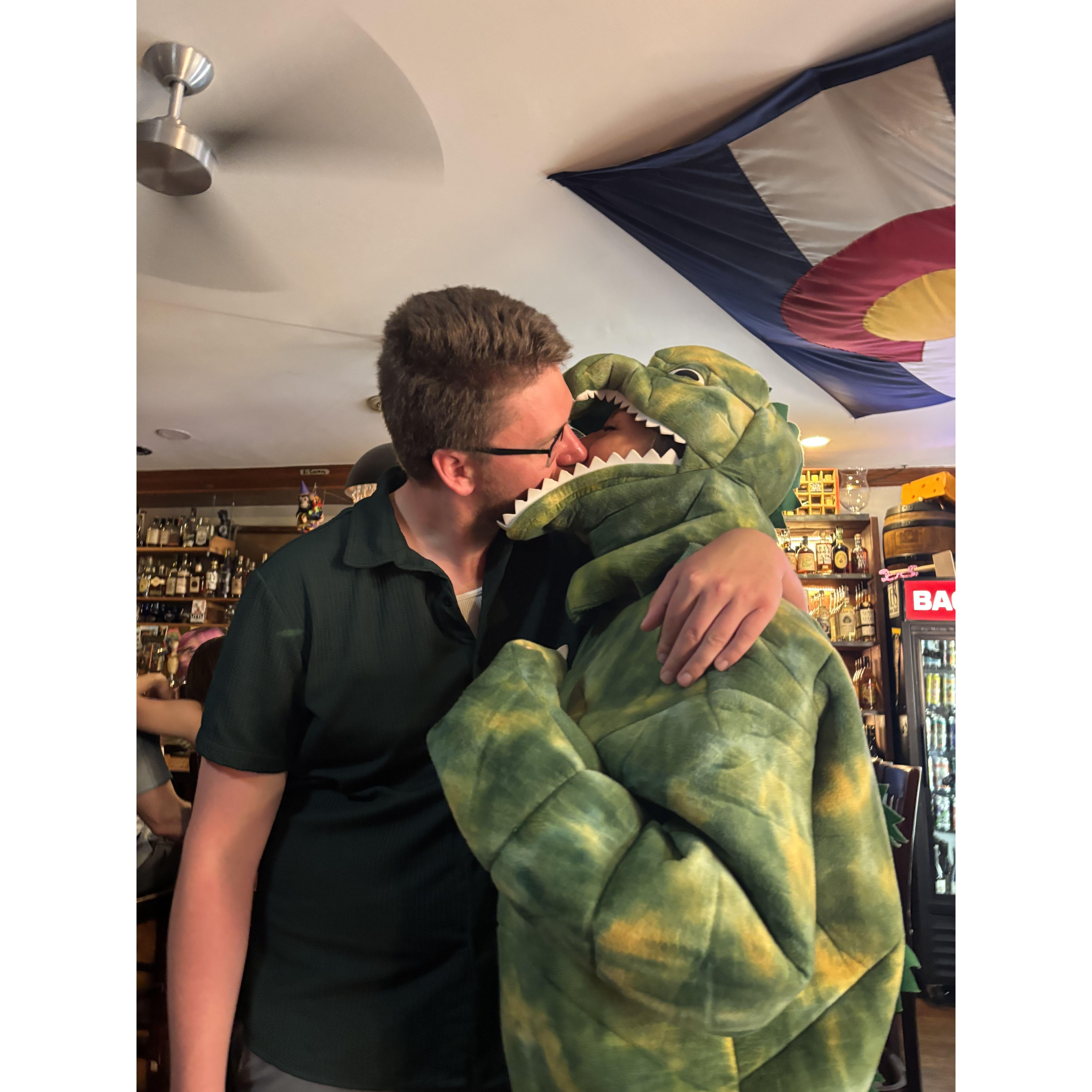This pic of the wedding couple was taken at an establishment in Littleton, Colorado, following their June 14 engagement party.