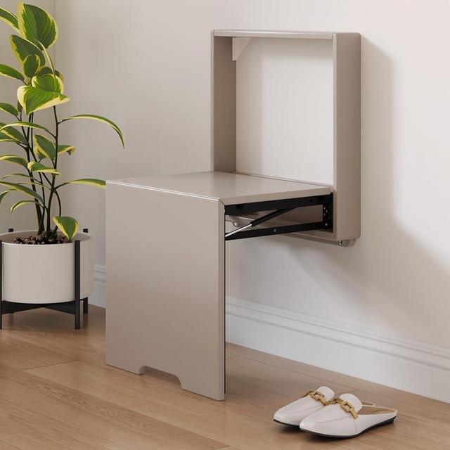 Miuuod Wall Mounted Folding Entryway Stool,Step Stools,Shoe Changing Stool, Foldable Shower Bench Invisible Shoe Changing Stool for Entrance Restroom Living Room，Space Saving HiddenStools,Tea Borwn