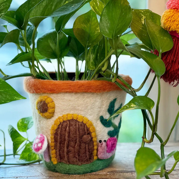 Hand Felted Wool Planter - Mushroom House