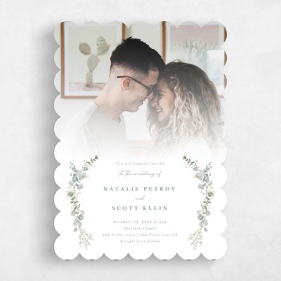 White Scalloped Wedding Invitation - Verde Photo