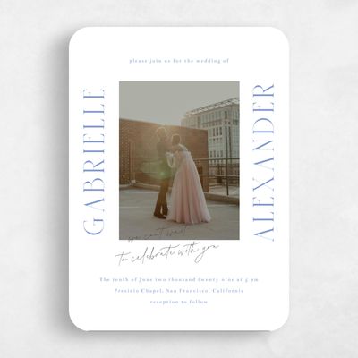 Blue Rounded Wedding Invitation - Chaplin Portrait