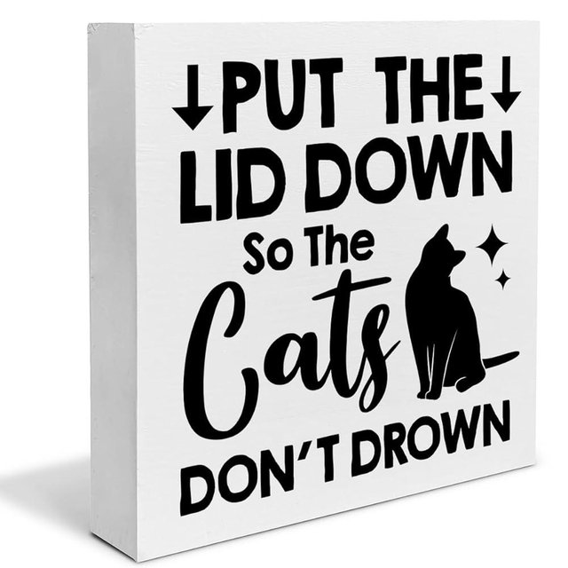 Funny Bathroom Decor Cat Wooden Box Sign Put the Lid Down So the Cats Desk Decorative Wooden Sign Home Bathroom Decor for Desk Table Shelf 5 x 5 Inches