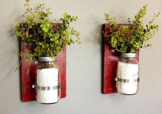 32 oz Mason Jars, Set of 2 Sconces, Wooden Wall Sconces, Wooden Wall Decor, Rustic Charm, Distressed Wood, Mason Jar Decor