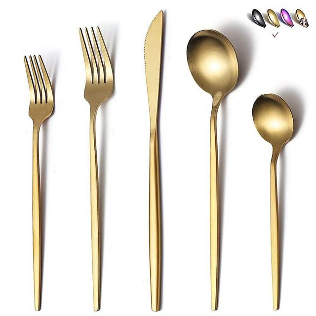Matte Gold Silverware Set 20 Pieces, Stainless Steel Golden Flatware Set, Titanium Plating Cutlery Set, Matte Gold Utensil Sets, Service Set for 4 (Matte Golden)