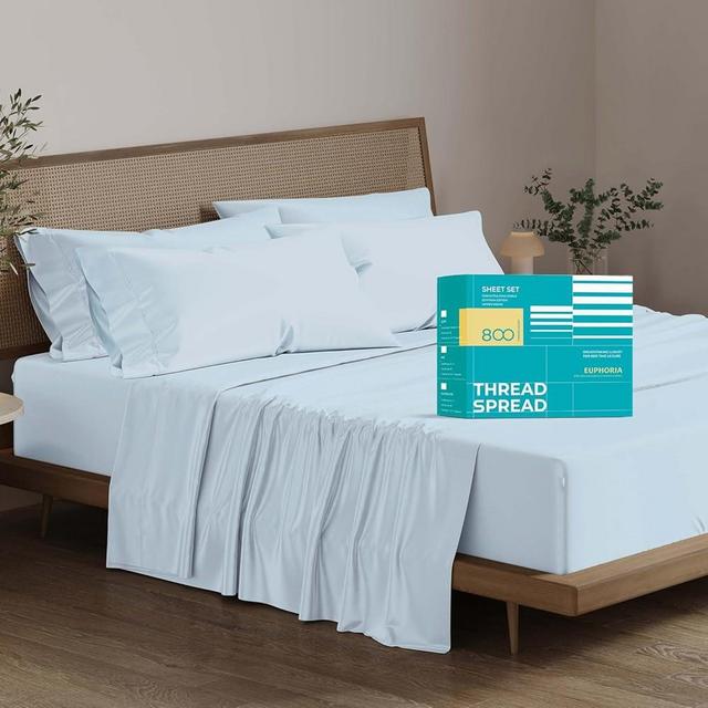THREAD SPREAD 100% Egyptian Cotton Sheets California King Size - 800 Thread Count 6 PC Luxury Cal King Sheets, 16" Deep Pocket Hotel Sheets, Sateen Weave, Extra Soft Cooling Bed Sheets - Light Blue