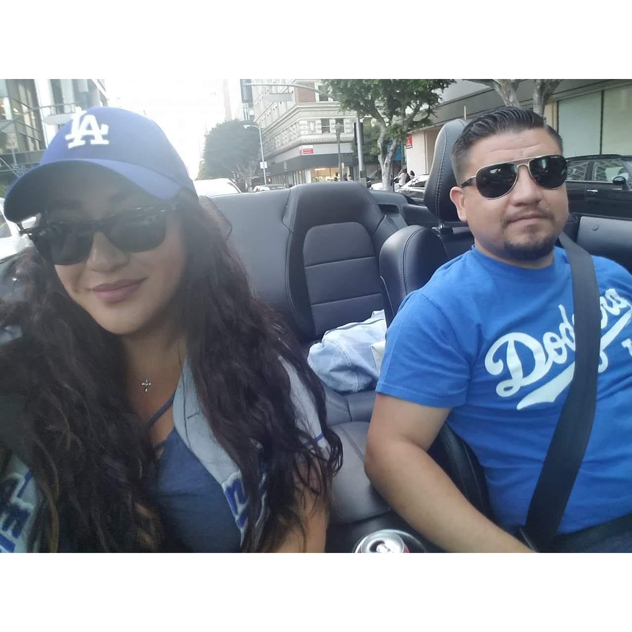 Downtown LA, on our way to a Dodger game!