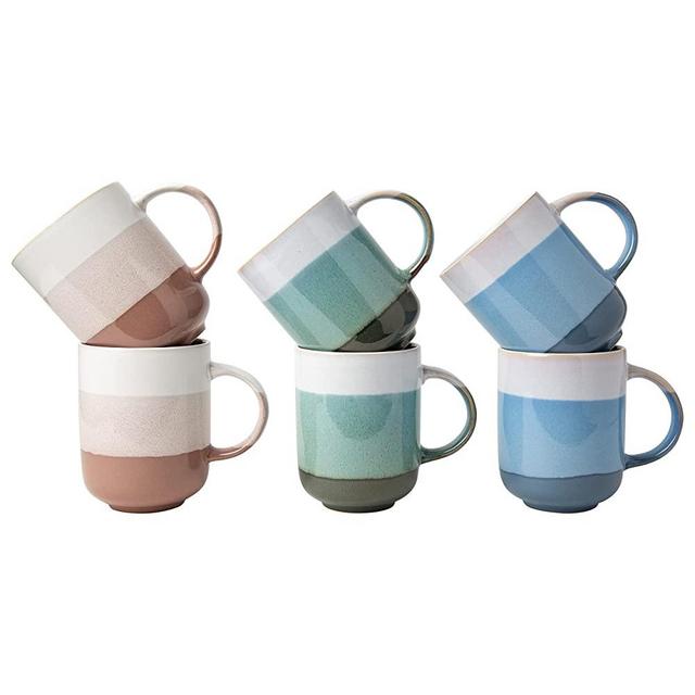 16 oz Ceramic Rustic Mugs - Set of 6 - Multicolor Farmhouse Mugs for Coffee, Tea & More - Dishwasher & Microwave Safe Novelty Mugs Made of Chip-Free Ceramic - Farmhouse Kitchen Décor