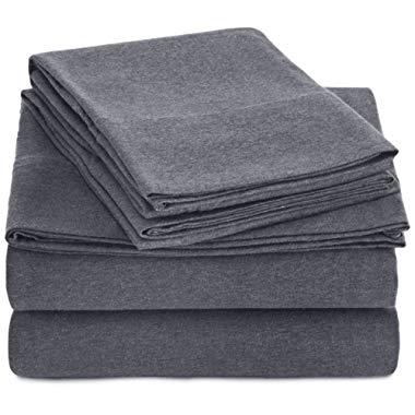 AmazonBasics Heather Cotton Jersey Bed Sheet Set - Queen, Dark Grey