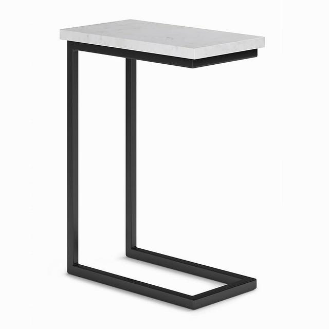 SIMPLIHOME Skyler Metal Table 18 inch Wide Metal C Side Table with Marble Top in White, Fully Assembled, for the Living Room and Bedroom