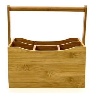 Intriom Cutlery Holder Flatware Caddy Silverware Caddy Tableware Tabletop Holder With Swing Handle Made of Organic Bamboo By Bamboo Collection