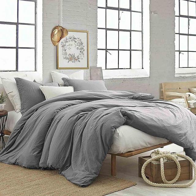ETDIFFE Grey King Comforter Set - 3 Piece Aesthetic Modern Gray Bedding Set - All Season Farmhouse Soft & Lightweight Microfiber Down Alternative Comforter Bed Set with 2 Pillow Shams for Women Men