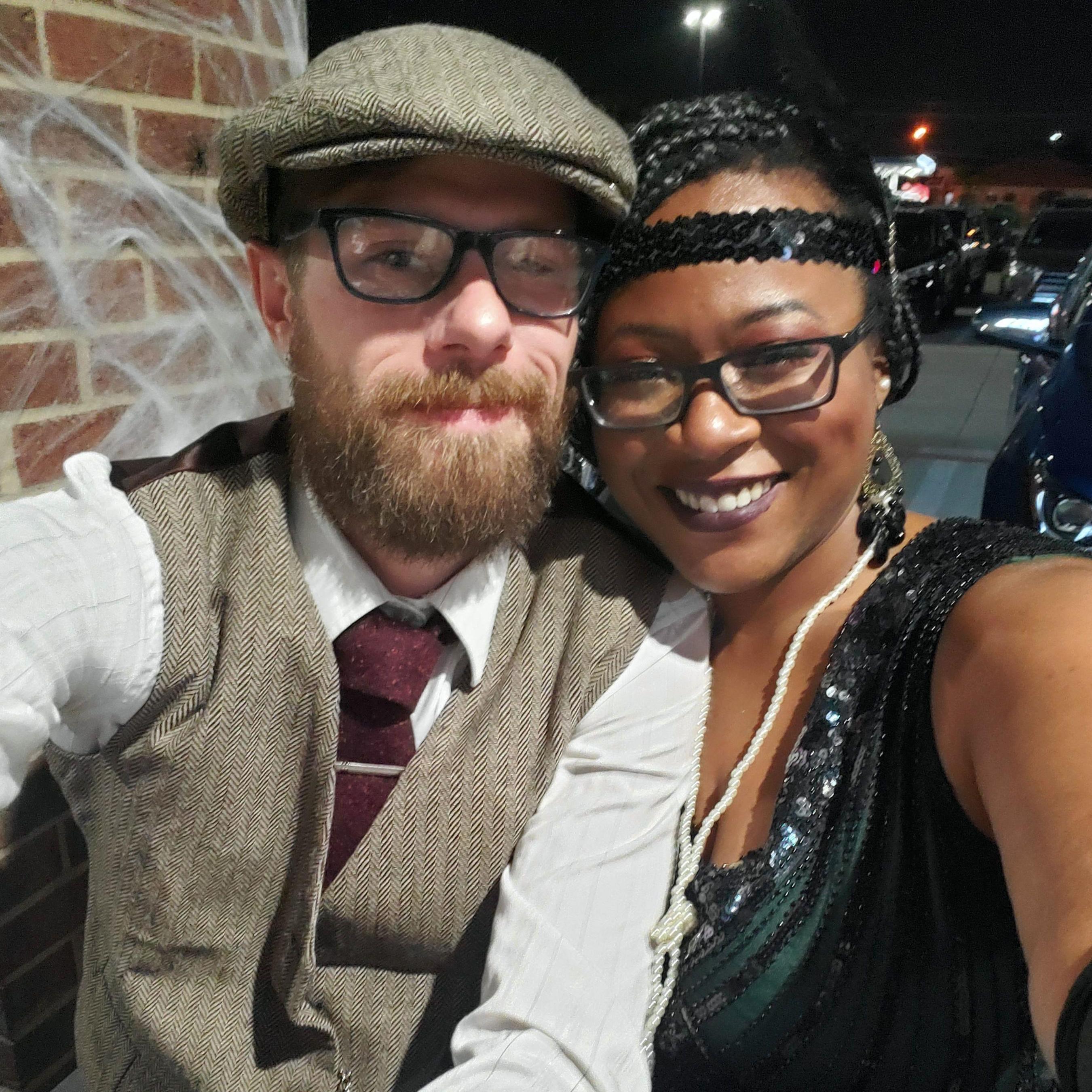 Our first Halloween - Peaky Blinders (him) and Flapper Queen (me)!