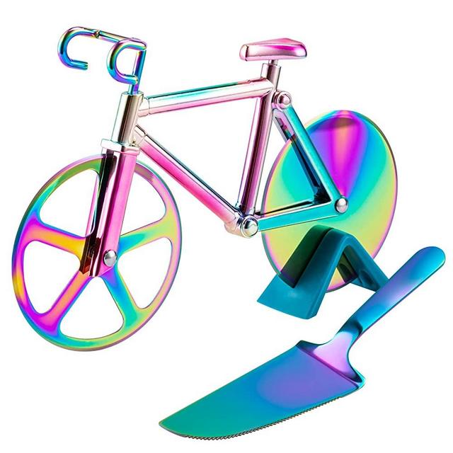 Bicycle Pizza Cutter Wheel Non-Stick Bike Shape Pizza Cutter Slicer with Pizza Shovel Stand Stainless Steel Blades for Pizza Lovers Housewarming Cool Kitchen Gadget Cool Men's Gift